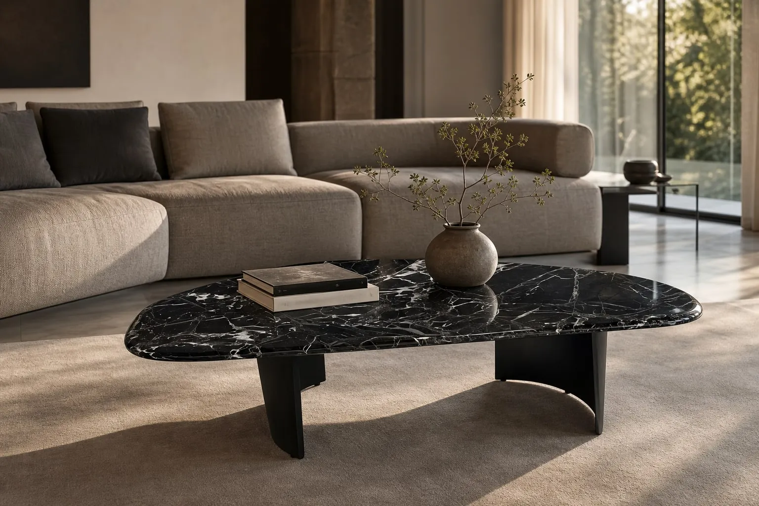 Shield-Top Marble Coffee Table