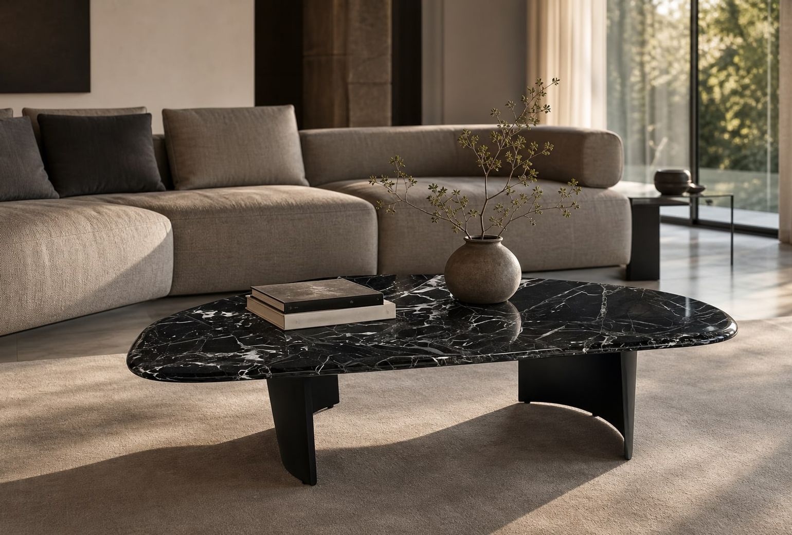 Stone-Top Coffee Table (Brushed stainless steel) styled in a FADIOR HOME interior setting