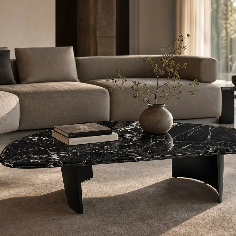 Shield-Top Marble Coffee Table
