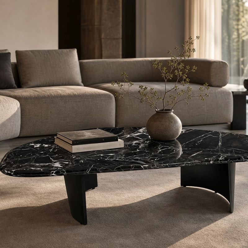 Stone-Top Coffee Table (Brushed stainless steel) styled in a FADIOR HOME interior setting
