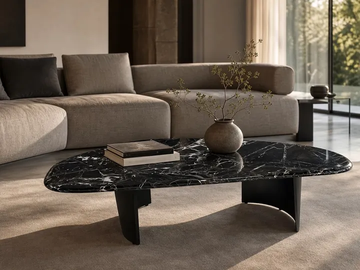 Mesa de centro de mármol con tapa en forma de escudo