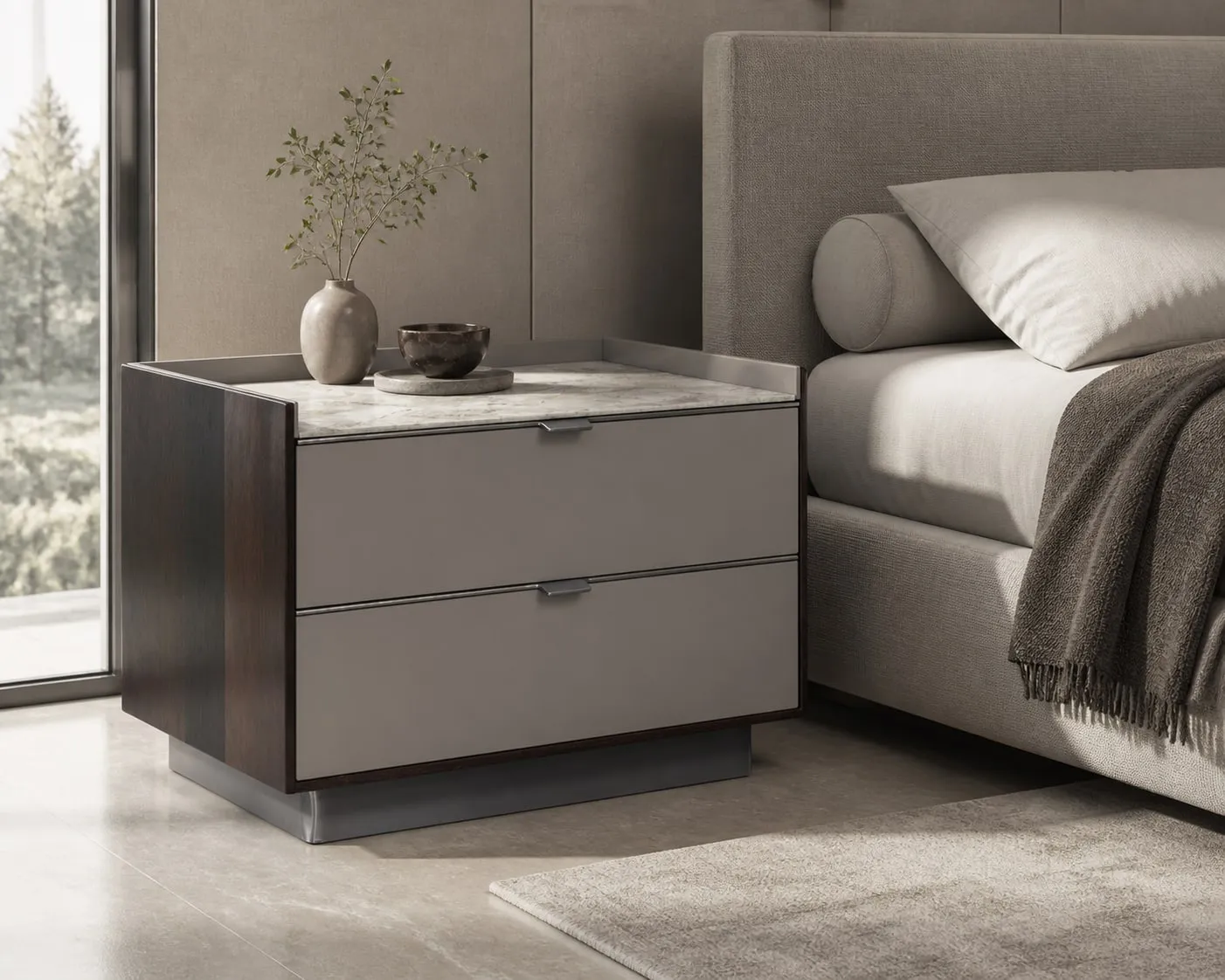 Stone-Top Wood Nightstand