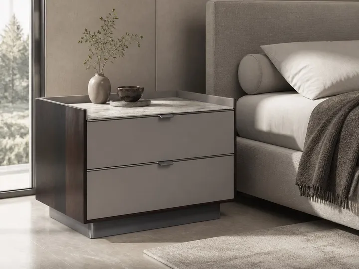 Mesita de noche de madera con tapa de piedra