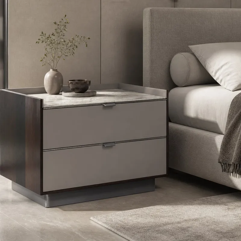 Stone-Top Wood Nightstand