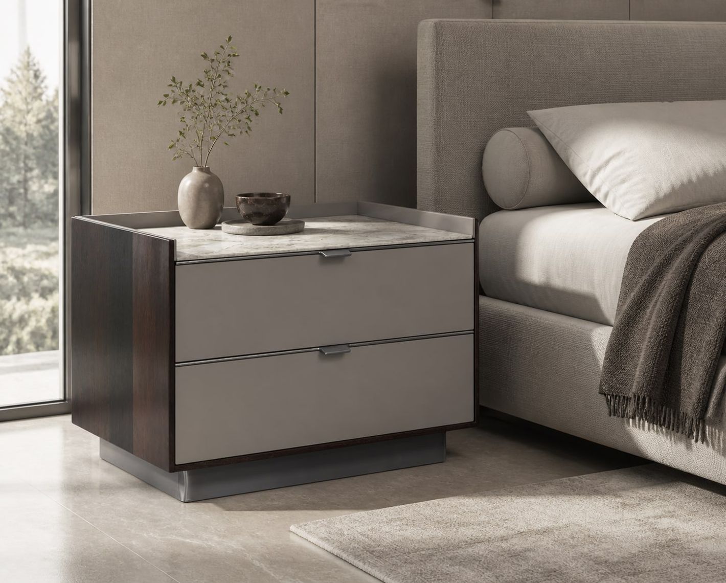 Nightstand styled in a FADIOR HOME interior setting