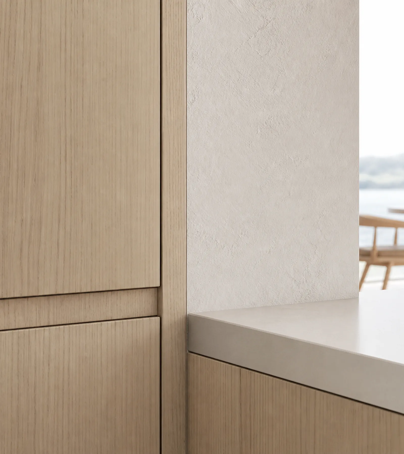 Suite de Cocina Pavilion con Columna de Preparación para Desayunos en Lino acabado y detalle