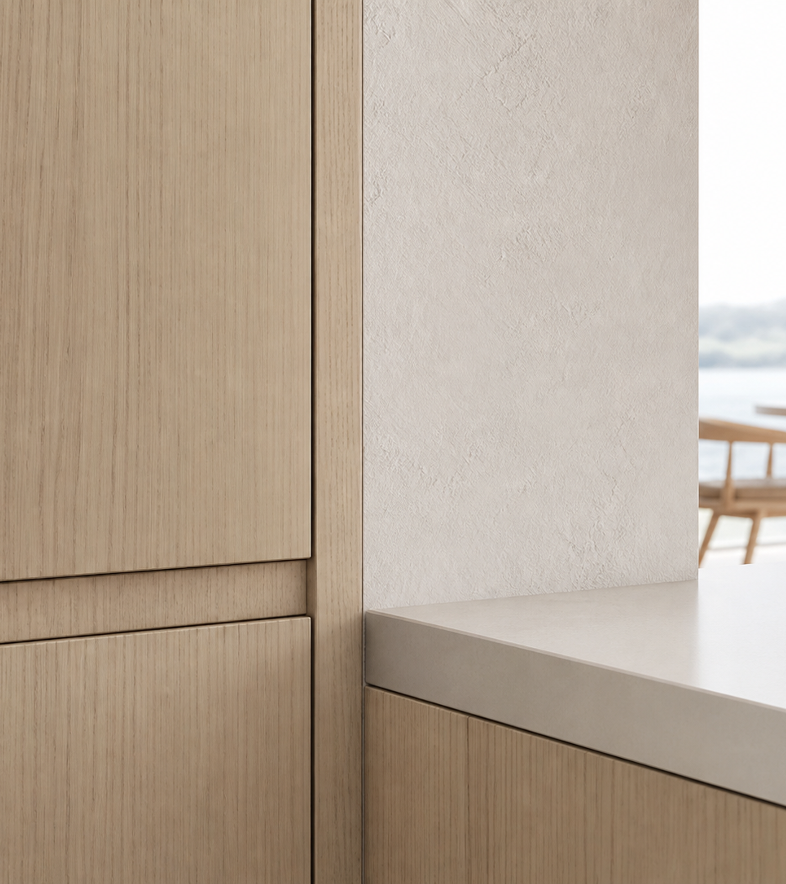 Fadior Pavilion Kitchen Suite with Linen Breakfast Prep Spine — close-up of stainless steel finish and hardware detail