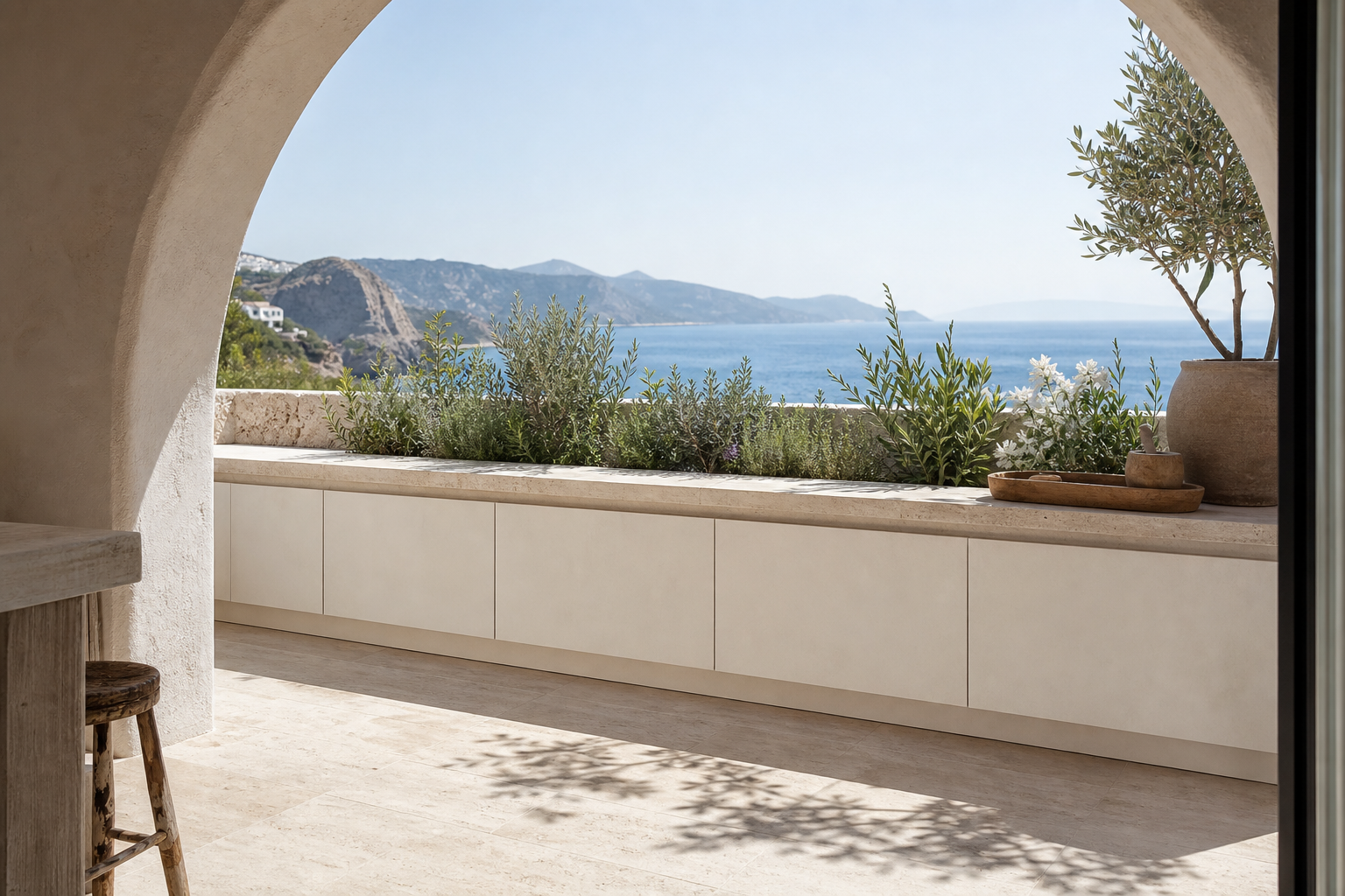 Fadior Aurora Balcony Suite with Rainline Planting Bench — 304 stainless steel balcony system, front view