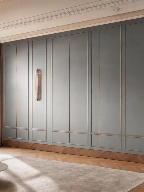 Fadior Terrazzo Wall Panel Suite with Spectral Oxide Salon Wall — 304 stainless steel wall panel system, front view
