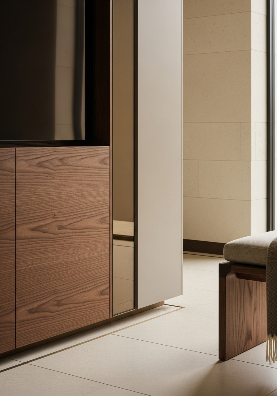 Fadior Essence Media Console — close-up of stainless steel finish and hardware detail