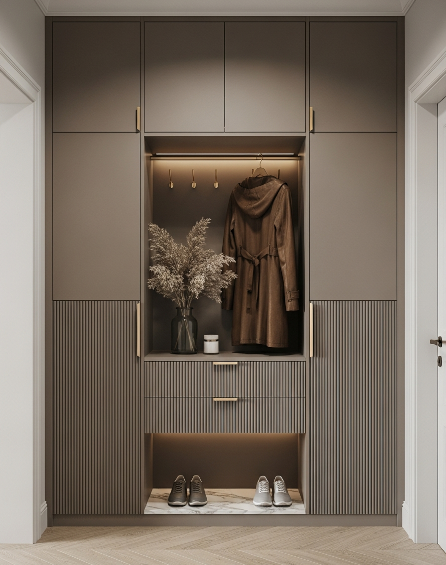 Fadior Archetype Entryway Shoe Cabinet — interior room context showing cabinet integration