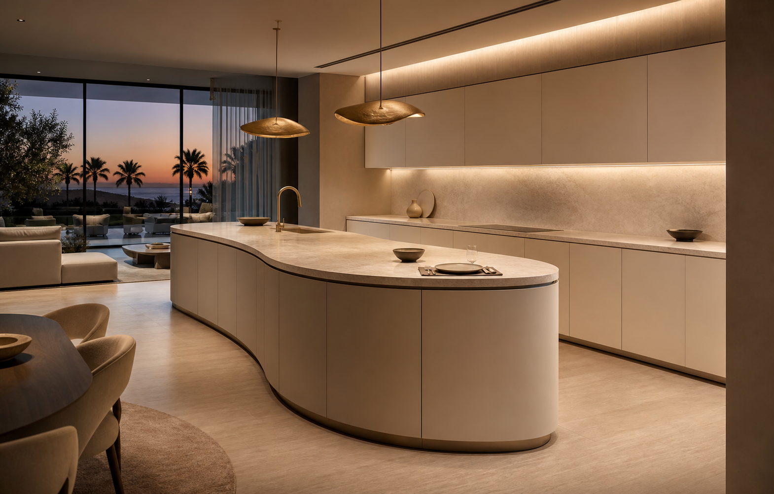 Fadior Solace Kitchen Suite with Tactile Curve Island — lifestyle setting with natural light and residential styling