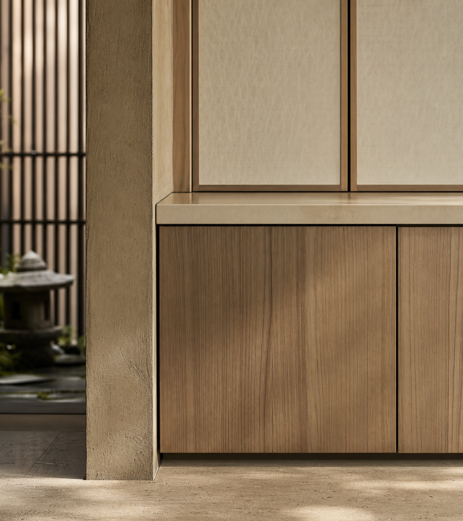 Fadior Resonance Wardrobe Suite with Solid Surface Packing Gallery — close-up of stainless steel finish and hardware detail