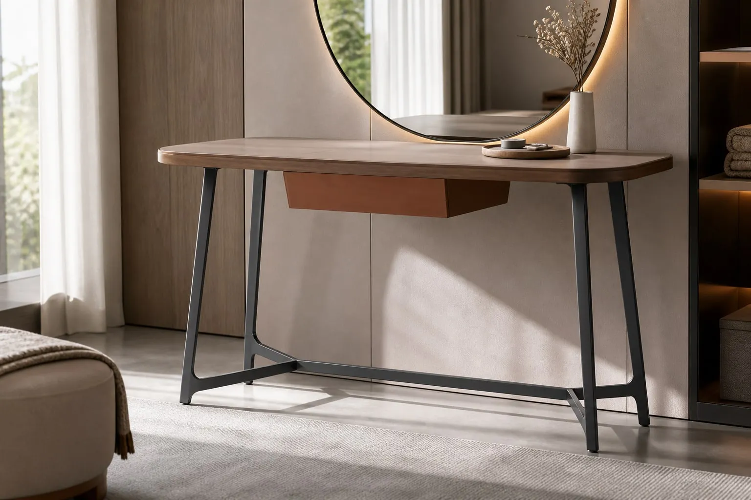 Saddle Leather Mirrored Dressing Table
