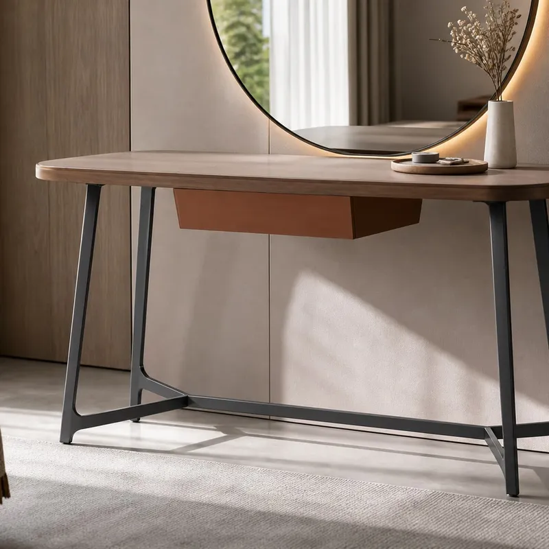 Saddle Leather Mirrored Dressing Table