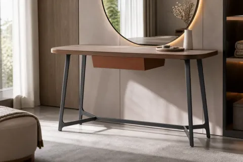 Saddle Leather Mirrored Dressing Table