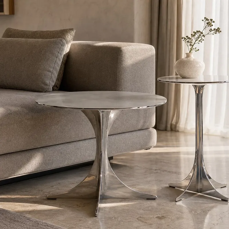 Blade-Pedestal Mirror Side Table Ø500×420 mm