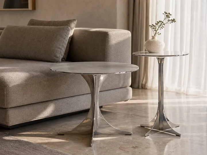 Mesa Auxiliar de Espejo con Pedestal de Hoja Ø500×420 mm