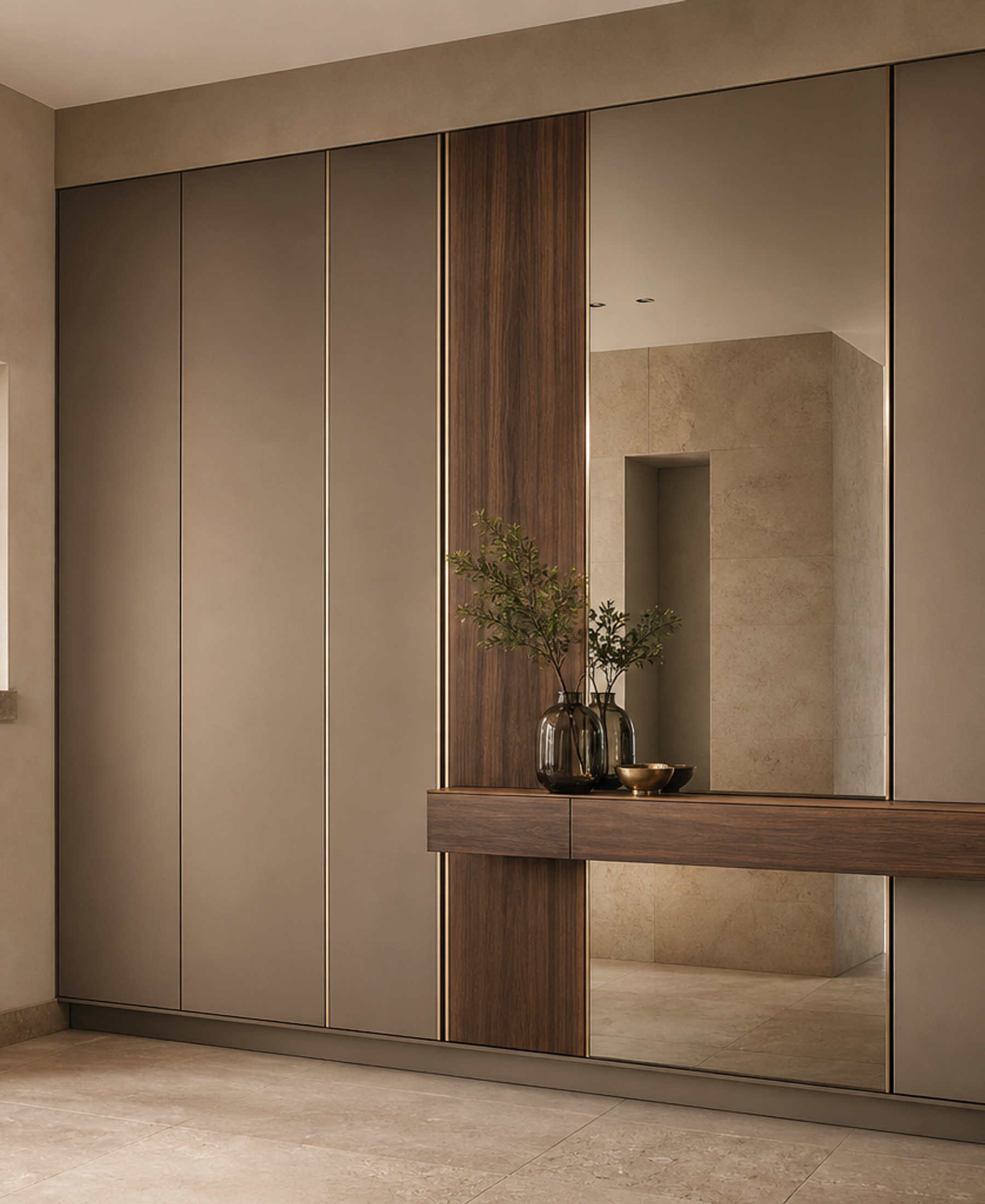 Fadior Loggia Entryway Suite with Gallery Arrival Wall — 304 stainless steel entryway system, front view