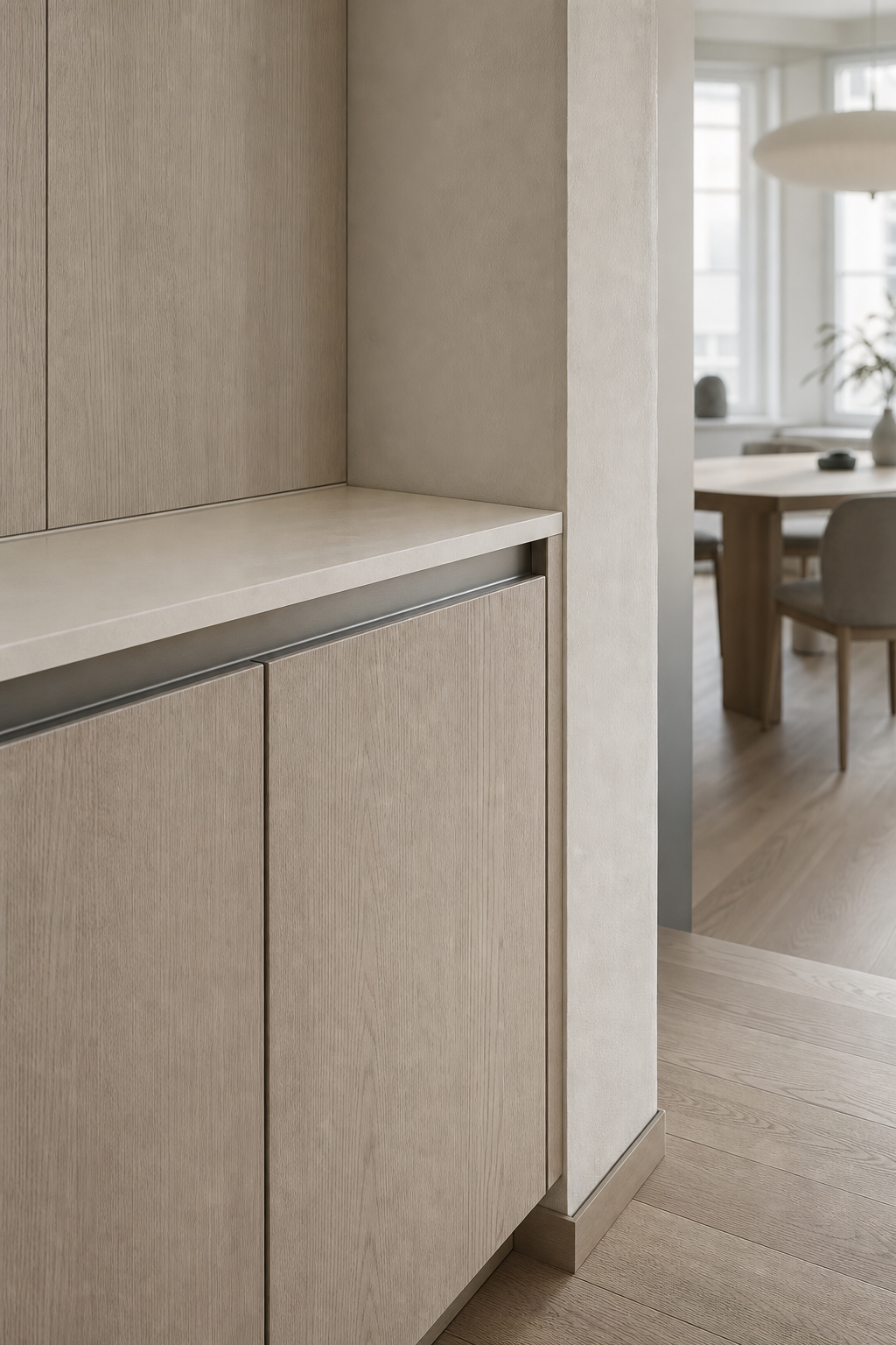 Fadior Estuary Wine Cabinet Suite with Sommelier Threshold Bar — close-up of stainless steel finish and hardware detail