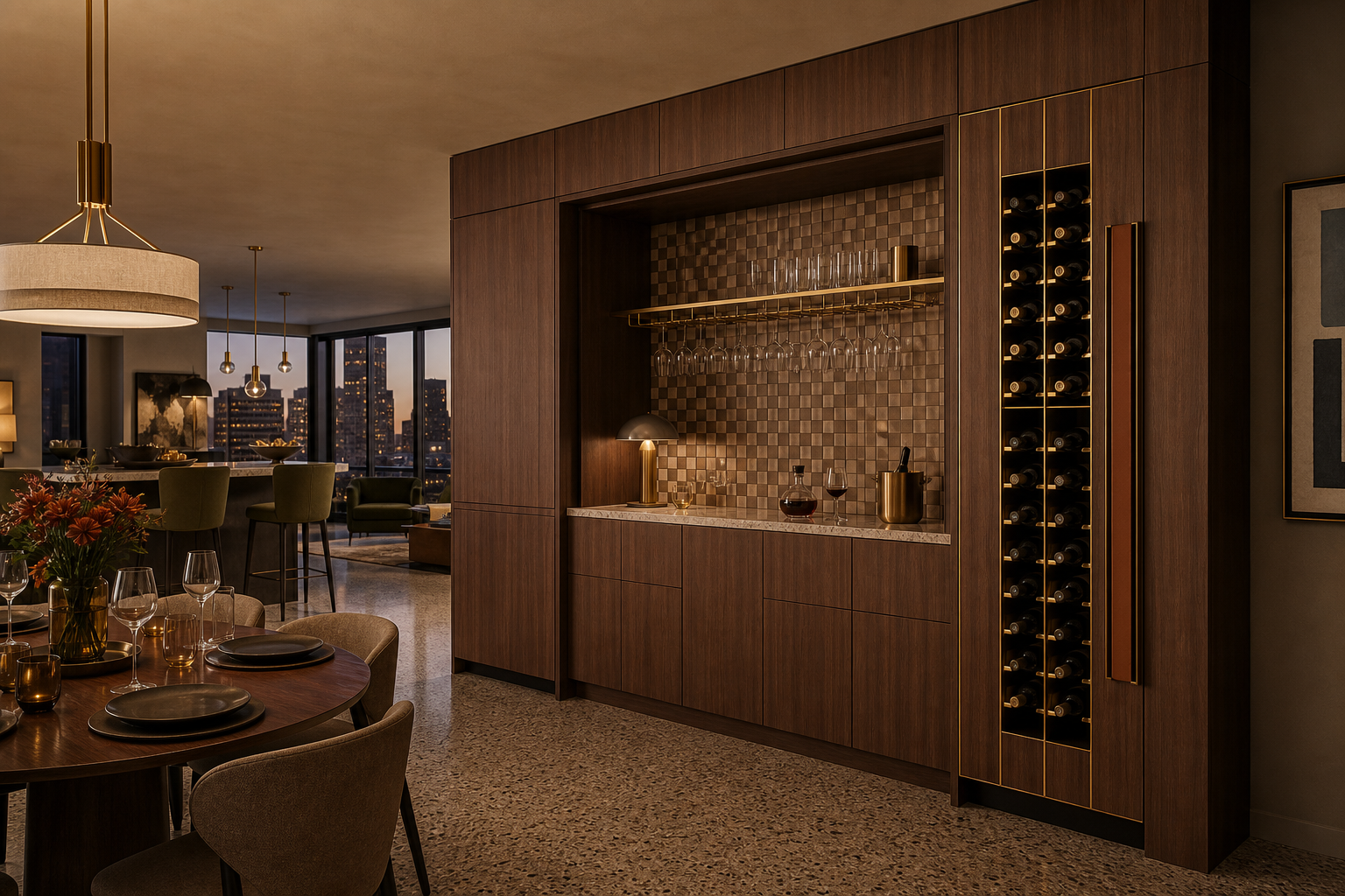 Fadior Gloria Wine Cabinet Suite with Cognac Gallery Tasting Bar — interior room context showing cabinet integration