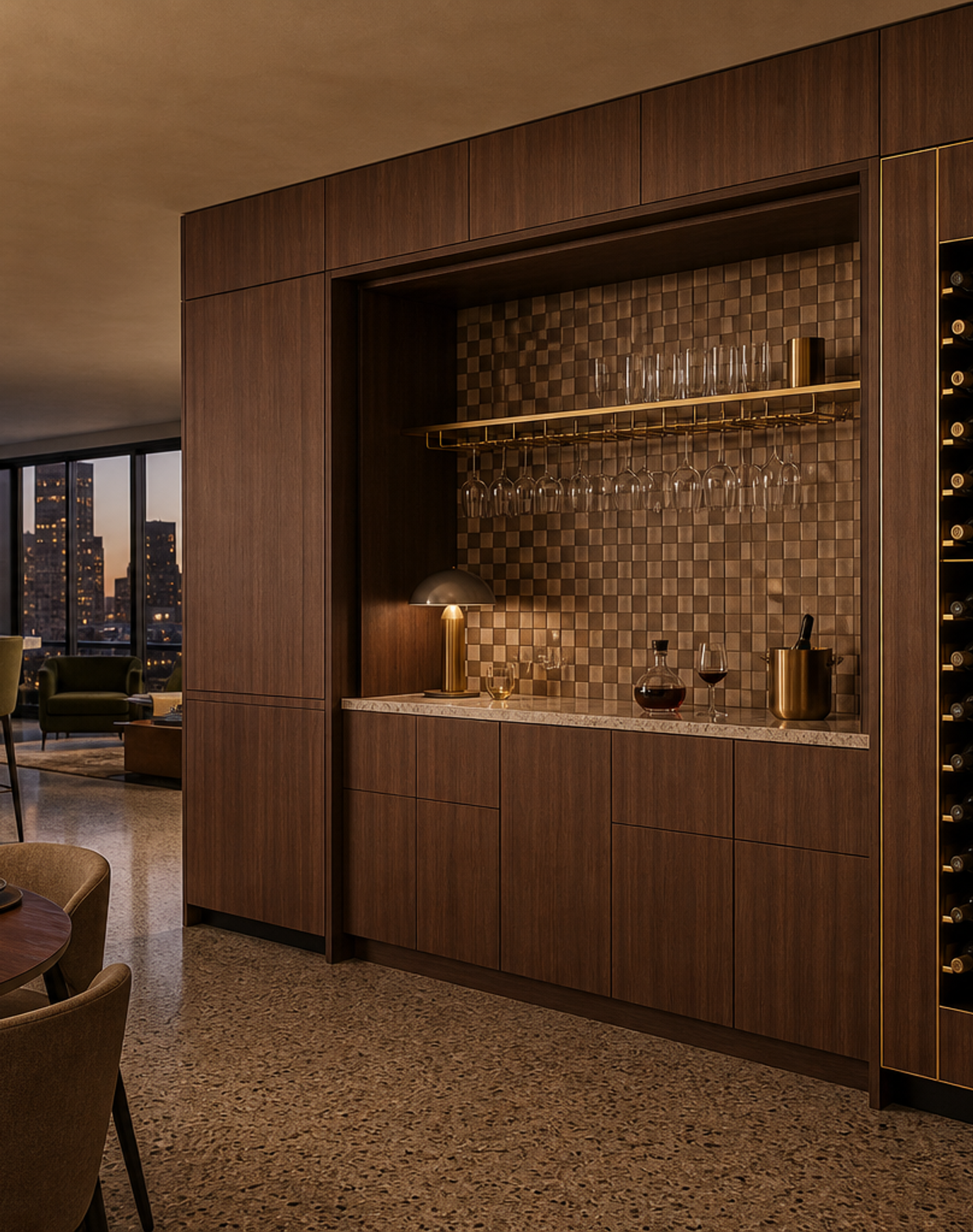 Fadior Gloria Wine Cabinet Suite with Cognac Gallery Tasting Bar — interior room context showing cabinet integration