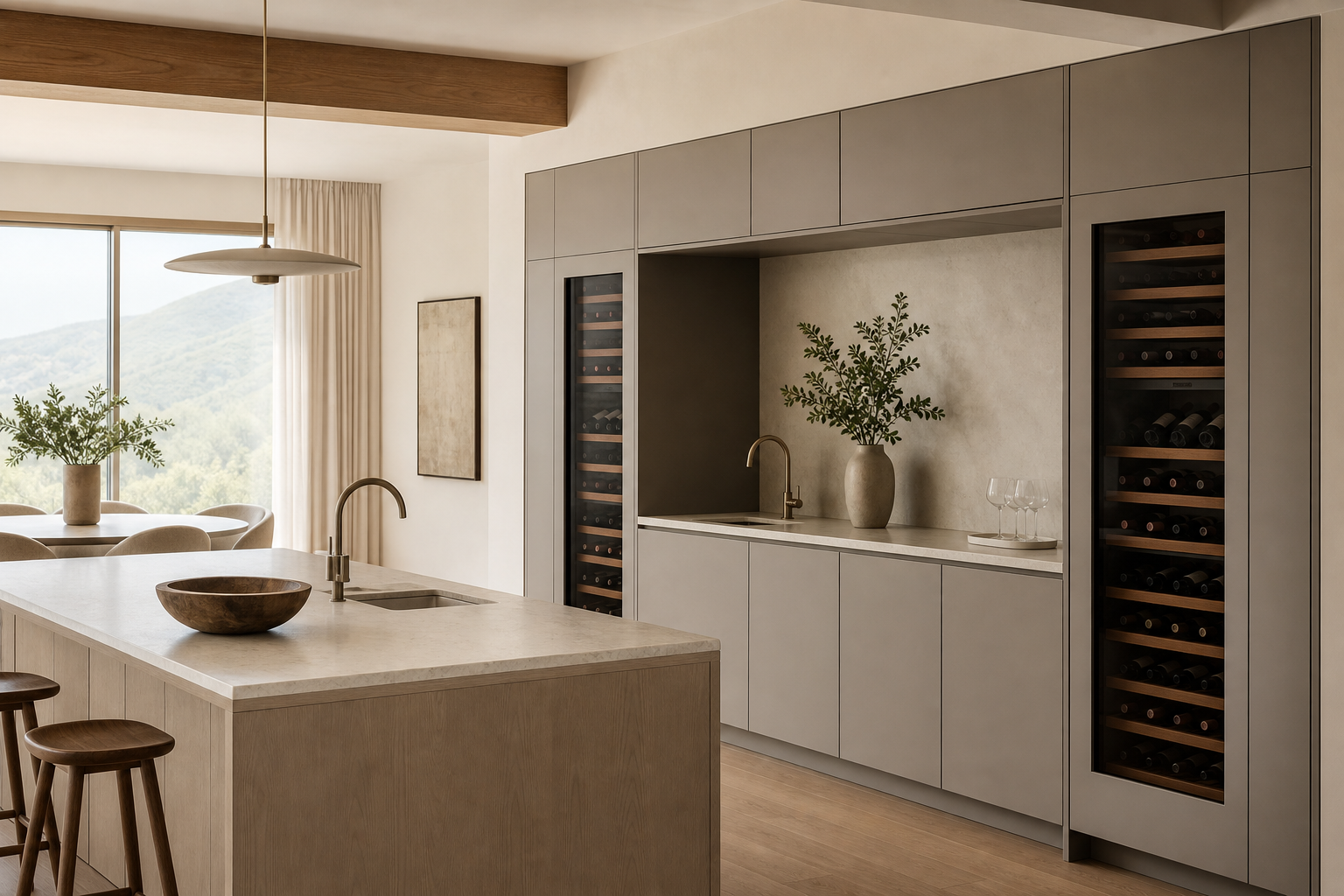 Fadior Cru Wine Cabinet Suite with Tapline Tasting Wall — interior room context showing cabinet integration