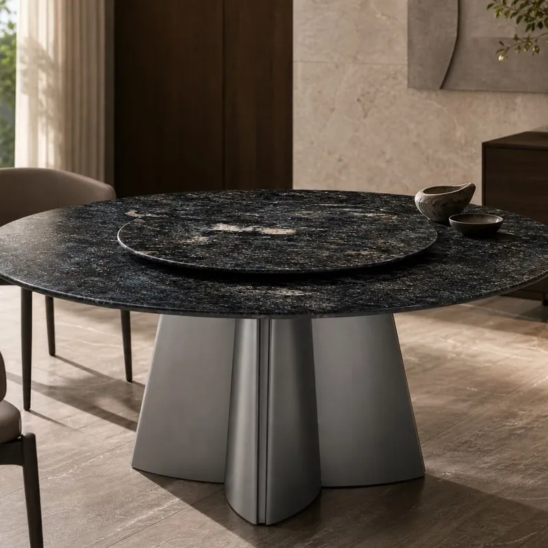 Conical-Pedestal Marble Dining Table Ø135+Ø90 cm
