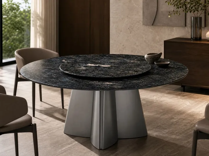 Mesa de comedor de mármol con pedestal cónico Ø135+Ø90 cm
