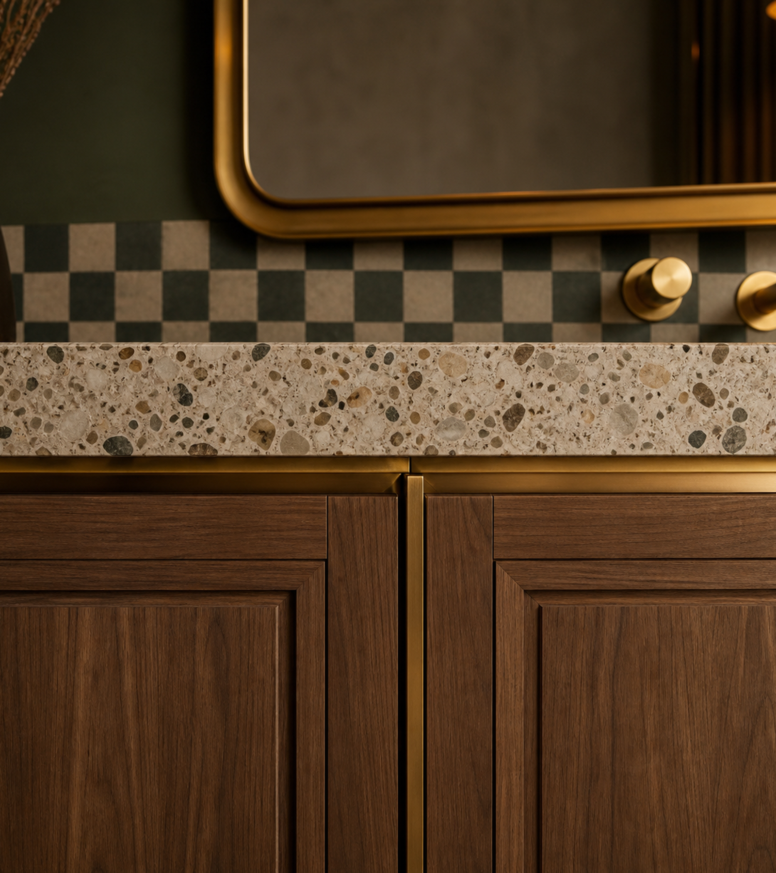 Fadior Nacre Bath and Vanity Suite with Panel-Ready Grooming Console — close-up of stainless steel finish and hardware detail