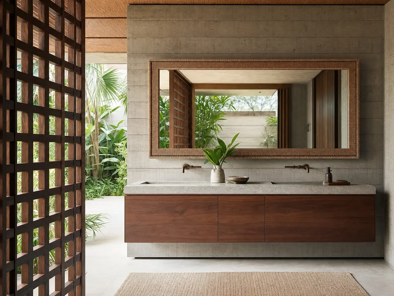 Fadior Verve Bath and Vanity Suite with Stone Reveal Basin Wall - waterproof 304 stainless steel bath vanity with mirror storage, moisture-resistant finishes, and grooming storage