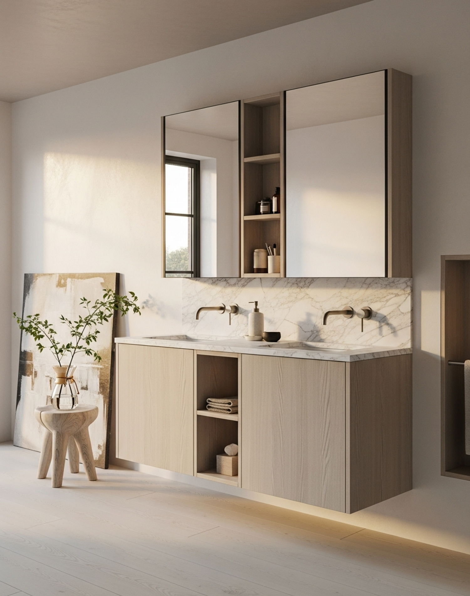 Fadior Ethereal Bath and Vanity Suite — interior room context showing cabinet integration