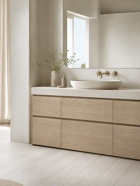 Fadior Nacre Bath and Vanity Suite with Pearl Sill Basin Console — 304 stainless steel bath and vanity system, front view