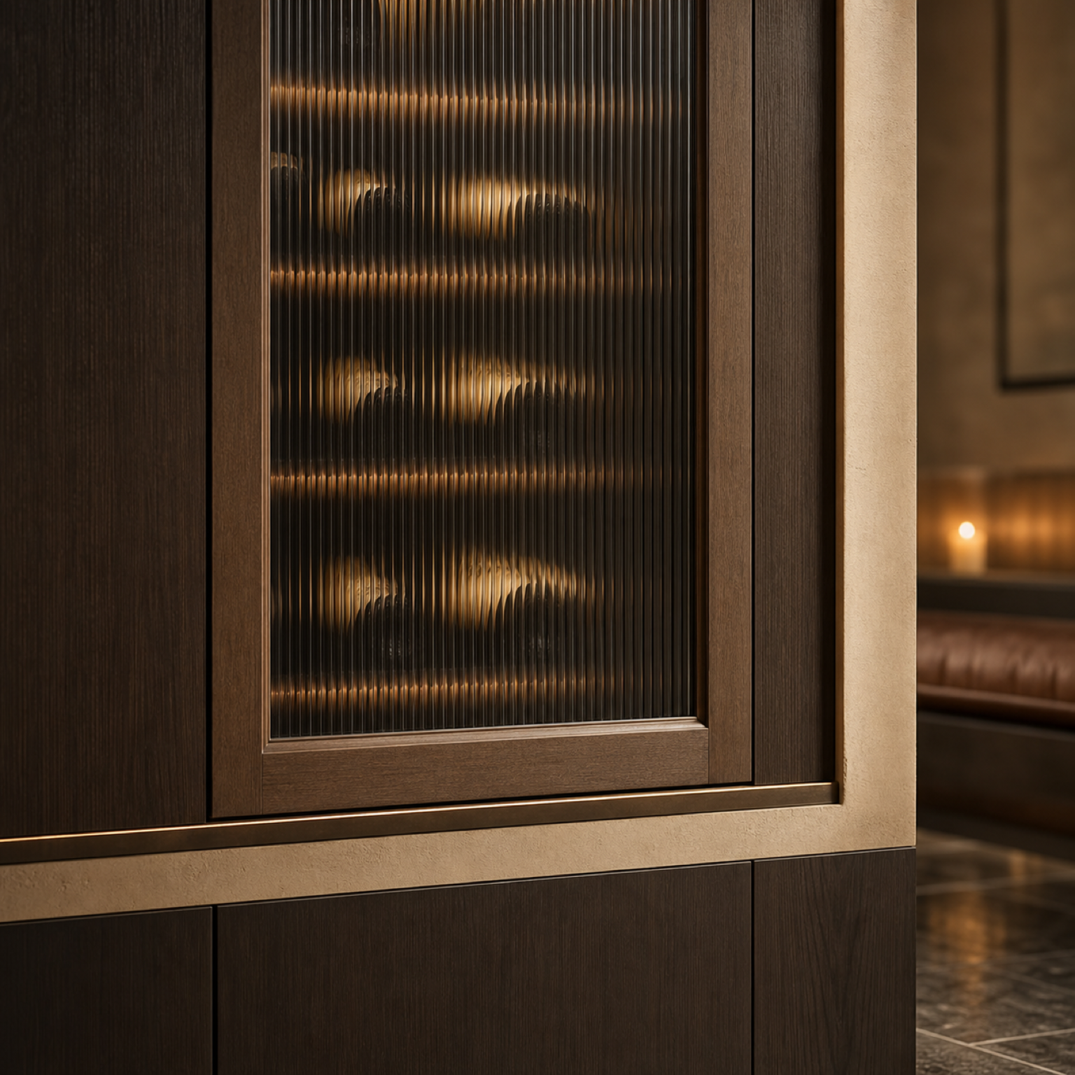Fadior Estuary Wine Cabinet Suite with Ribbed Glass Service Bay — close-up of stainless steel finish and hardware detail