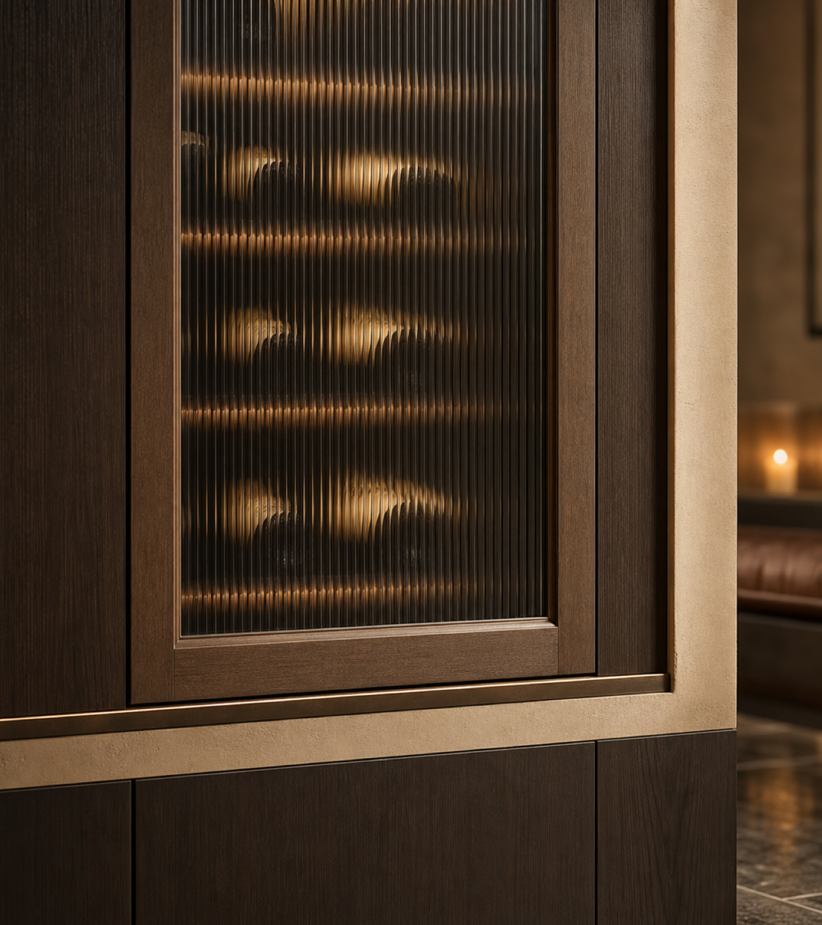 Fadior Estuary Wine Cabinet Suite with Ribbed Glass Service Bay — close-up of stainless steel finish and hardware detail
