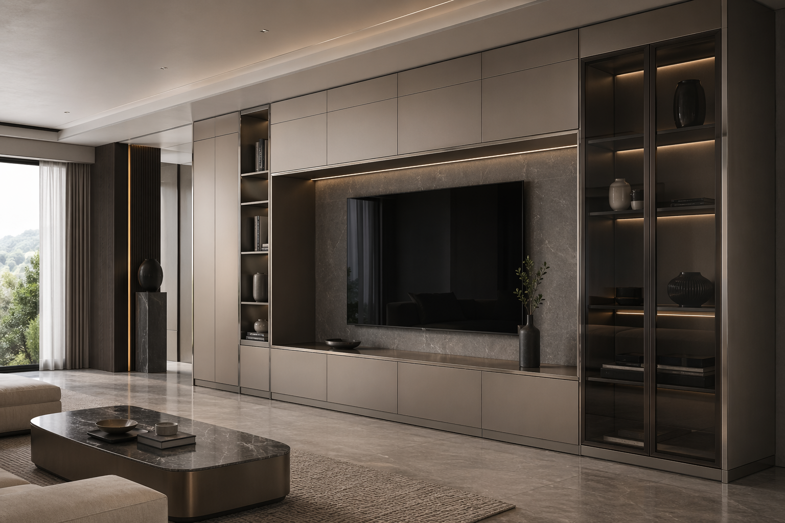 Fadior Essence Living Room Suite — interior room context showing cabinet integration