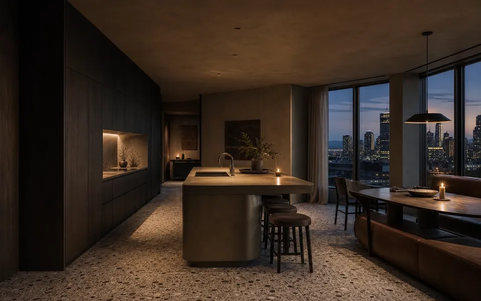 Ático Cocina Brisbane 180 m² — proyecto Fadior con mobiliario en acero inoxidable 304
