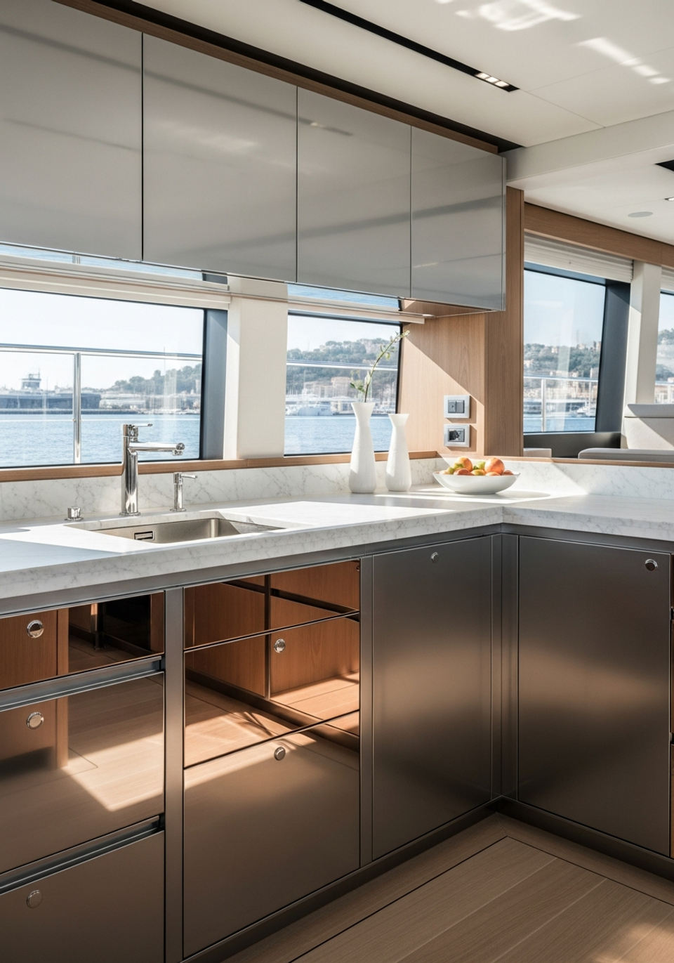 Fadior Monaco Superyacht Interior — 304 stainless steel kitchen system, architectural view