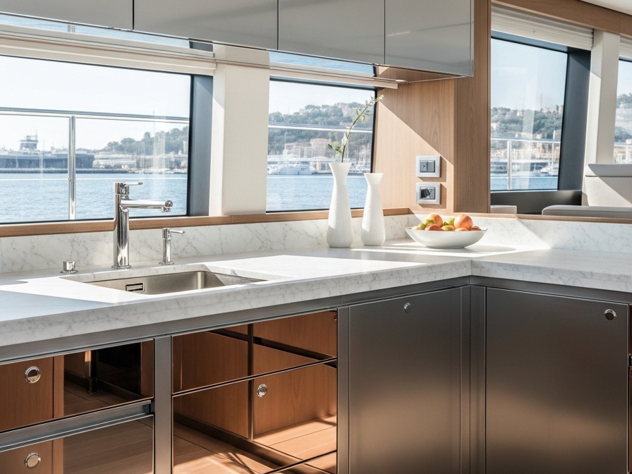 Fadior Monaco Superyacht Interior — 304 stainless steel kitchen system, architectural view