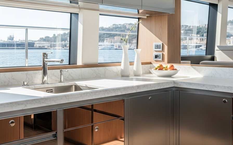Fadior Monaco Superyacht Interior — 304 stainless steel kitchen system, architectural view
