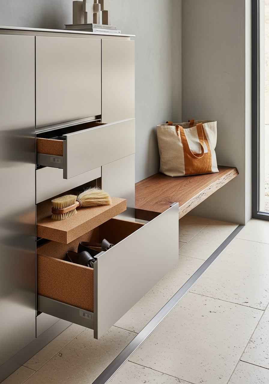 Fadior Archetype Entry Hall Cabinet — 304 stainless steel entryway system, front view