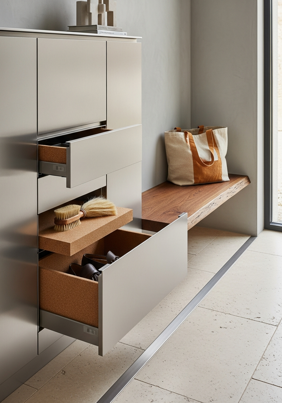 Fadior Archetype Entry Hall Cabinet — 304 stainless steel entryway system, front view