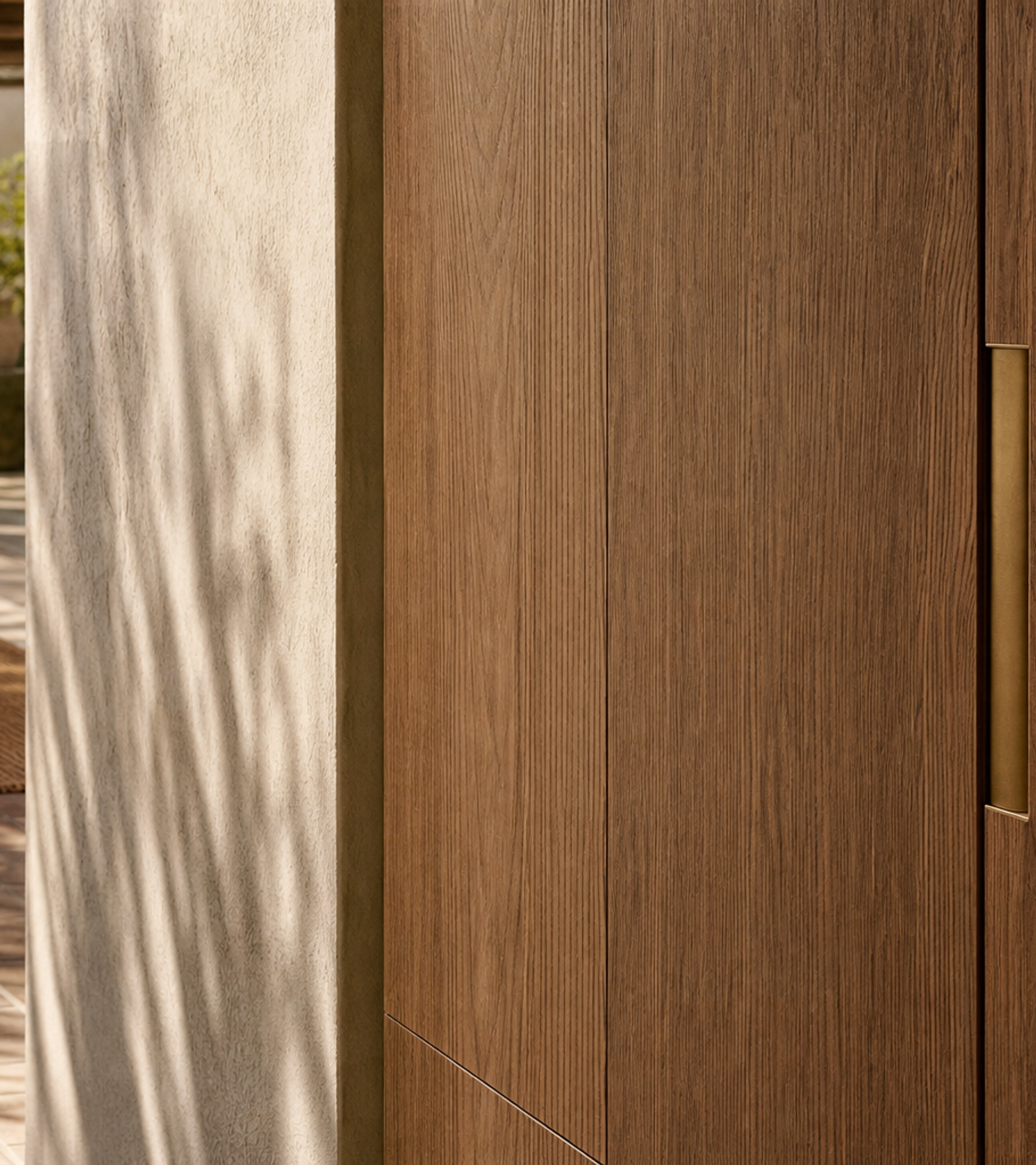 Fadior Elementum Wardrobe Suite with Courtyard Panel Dressing Portal — close-up of stainless steel finish and hardware detail