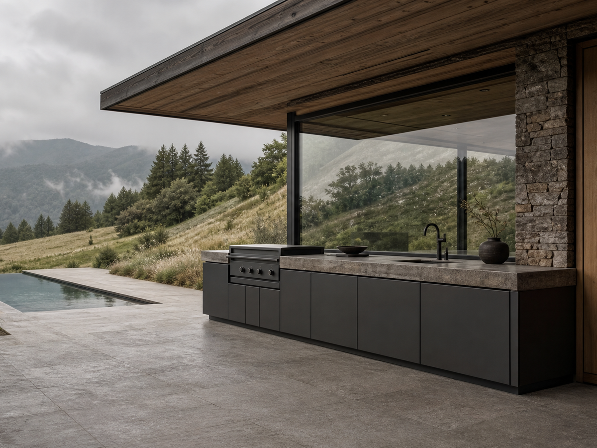 Fadior Horizon Outdoor Kitchen Suite with Panel Ready Chef Veranda — 304 stainless steel outdoor kitchen system, front view