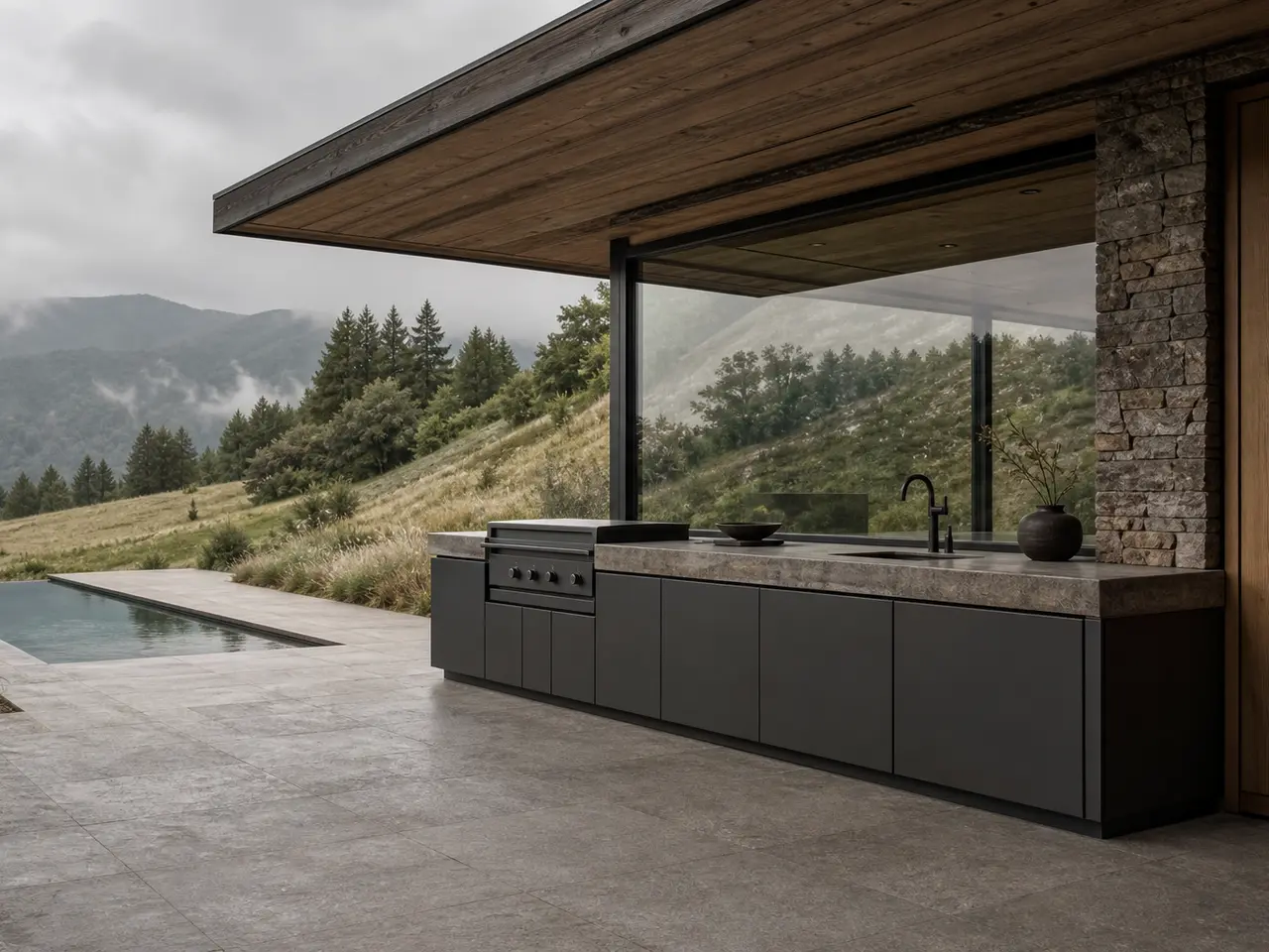 Fadior Horizon Outdoor Kitchen Suite with Panel Ready Chef Veranda - 304 stainless steel outdoor kitchen cabinetry with grill, sink, prep counter, weather-ready storage, and open-air use