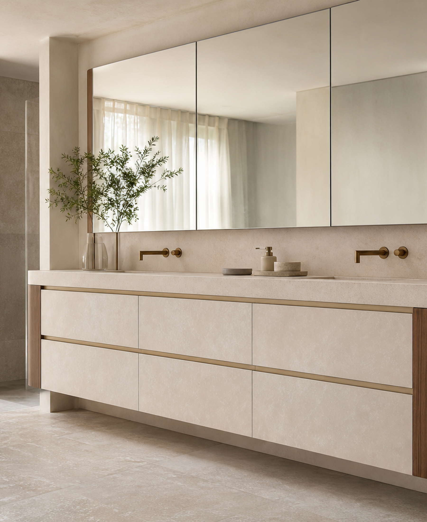 Fadior Nacre Bath and Vanity Suite with Pearl Vanity Axis — 304 stainless steel bath and vanity system, front view