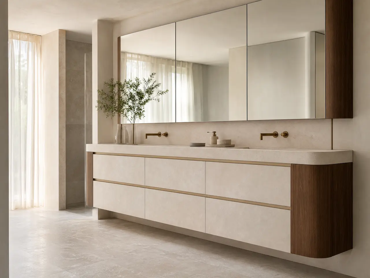 Fadior Nacre Bath and Vanity Suite with Pearl Vanity Axis - waterproof 304 stainless steel bath vanity with mirror storage, moisture-resistant finishes, and grooming storage