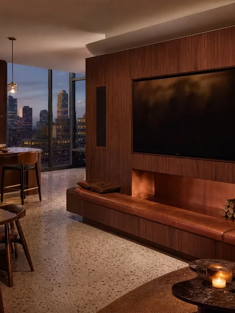 Fadior Galleria Living Room Suite with Copper Hearth Listening Wall — 304 stainless steel living room system, front view