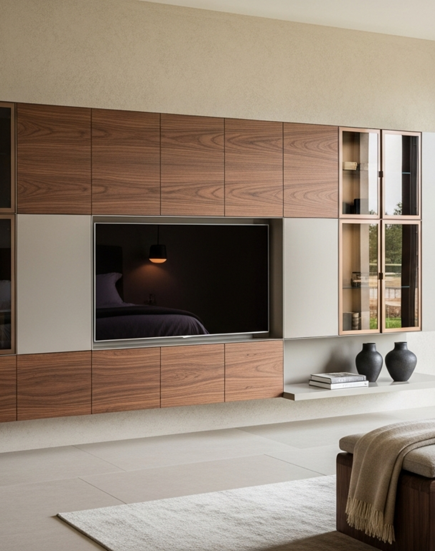 Fadior Essence Media Console — lifestyle setting with natural light and residential styling