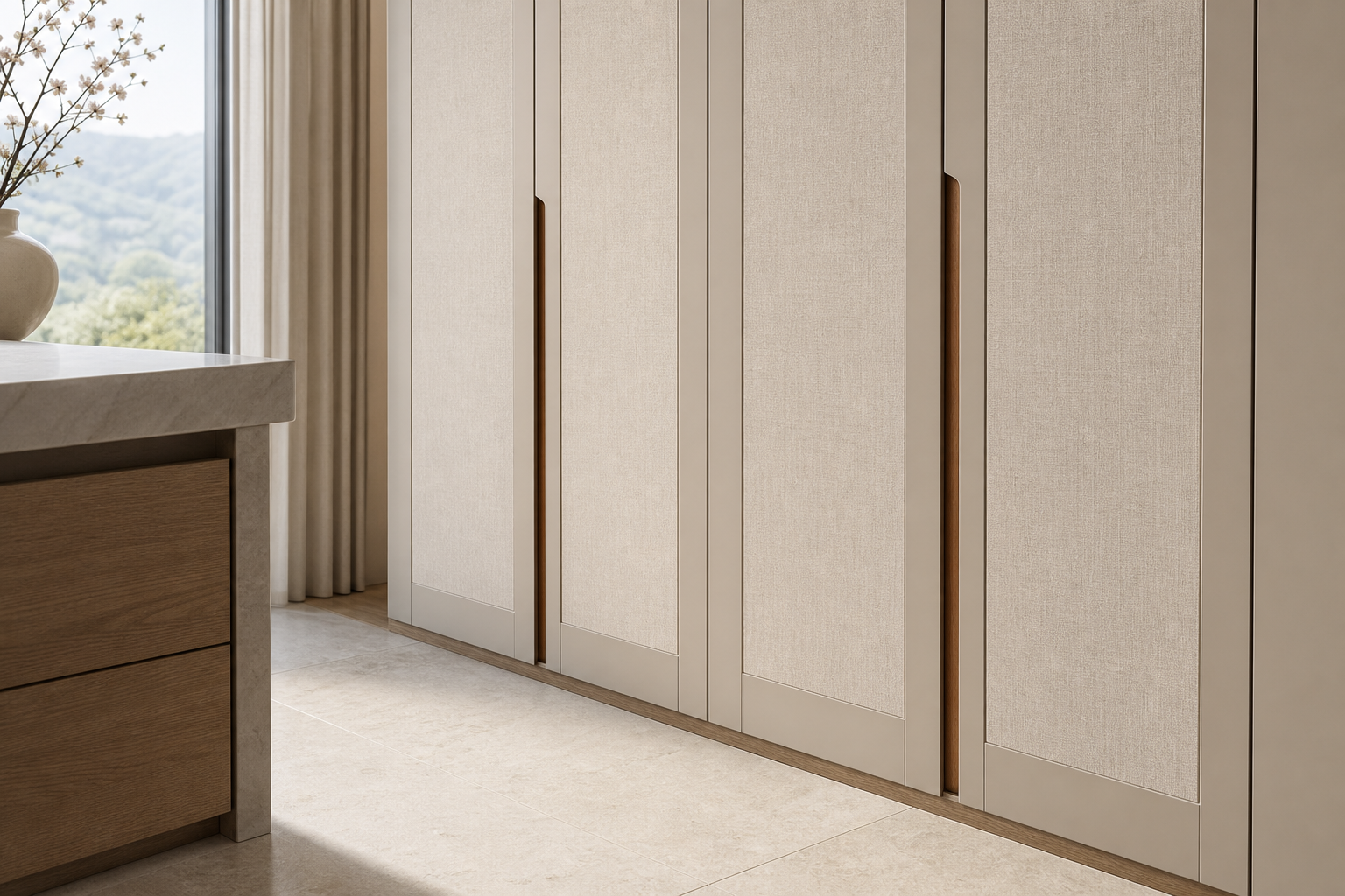 Fadior Radiance Wardrobe Suite with Milan Forecast Dressing Wall — close-up of stainless steel finish and hardware detail